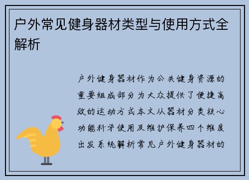 户外常见健身器材类型与使用方式全解析